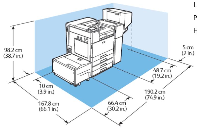 XEROX C8000V - Espace de dégagement requis pour la configuration avec module à 2 magasins, magasin grande capacité et module de finition Office avec plieuse/brocheuse - 1