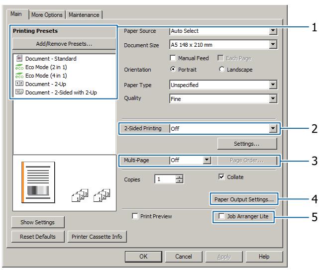 EPSON AL-M320DN - Configuration de l'écran Main (Principal) - 1