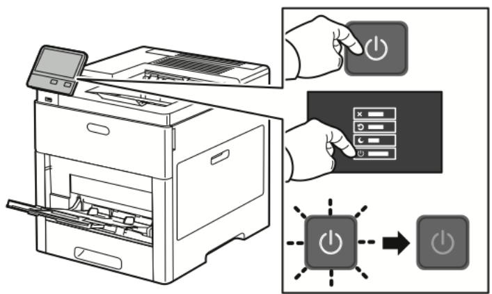 XEROX C500V - Redémarrage, passage au mode veille ou mise hors tension de l'imprimante - 1