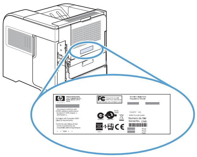 HP M601 - Emplacement des numéros de série et de modèle - 1