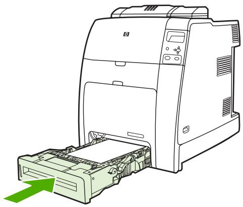 HP LASERJET COLOR 4700N - Faites glisser les guides de largeur du support en vous assurant qu'ils touchent légèrement le papier. Insérez le bac dans l'imprimante. - 1
