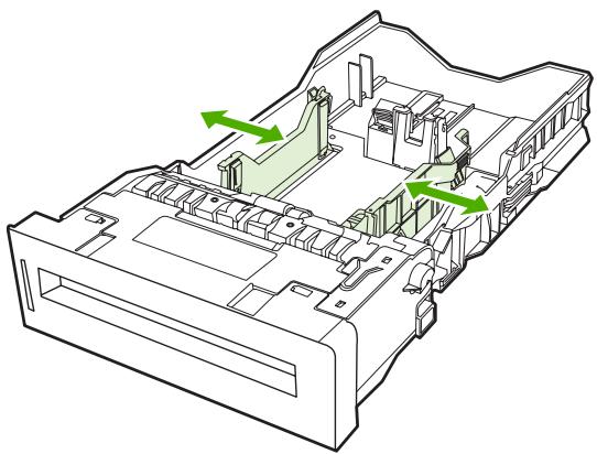 HP LASERJET COLOR 4700N - Ouvrez entièrement les guides de largeur du support en les faisant glisser et ajustez le guide arrière du bac sur la longueur du support utilisé. - 1