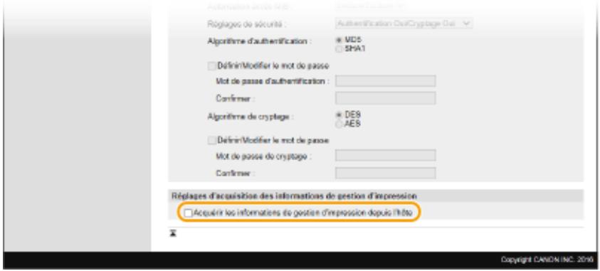 CANON I-SENSYS MF443DW - Définissez les réglages d'acquisition des informations de gestion d'imprimante. - 1