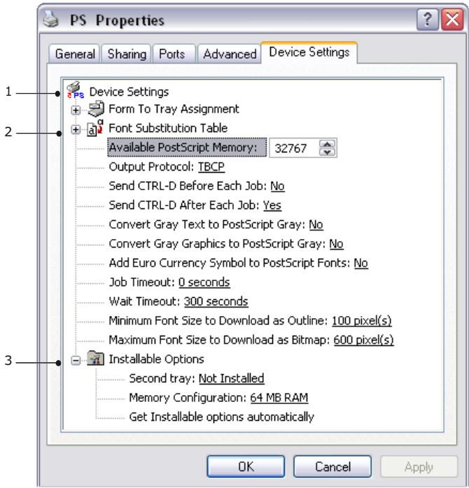 OKI B401D - Onglet Paramètres du périphérique - 1