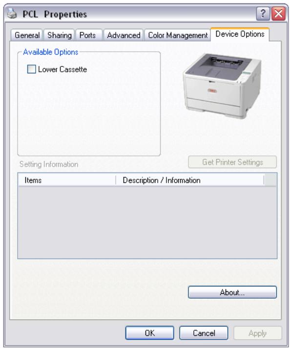 OKI B401D - Onglet Options du périphérique - 1