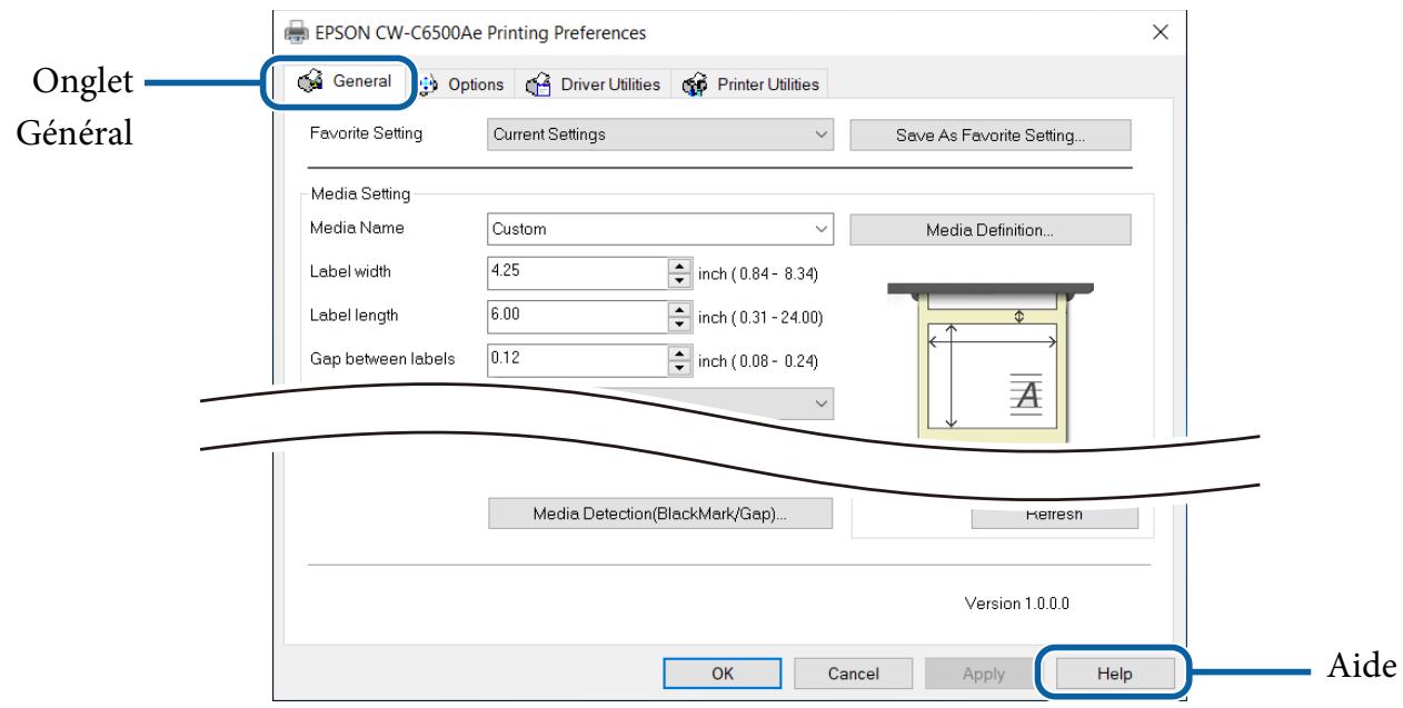 EPSON COLORWORKS CW-C6000PE - Paramètres du pilote d'imprimante - 1