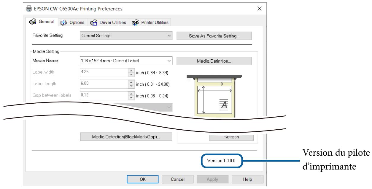 EPSON COLORWORKS CW-C6000PE - Vérification de la version du pilote d'imprimante - 1