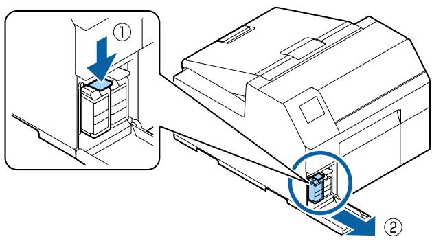 EPSON COLORWORKS CW-C6000PE - Abaissez le levier pour enlever la cartouche d'encre usagée. - 1