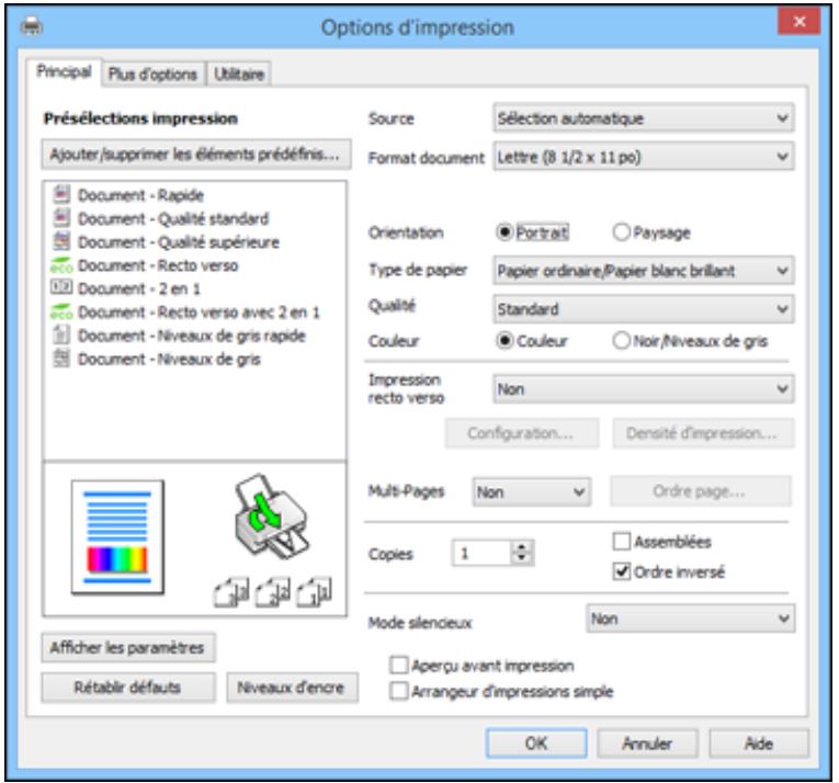 EPSON WF-6090D2TWC - Sélection des paramètres d'impression par défaut - Windows - 1
