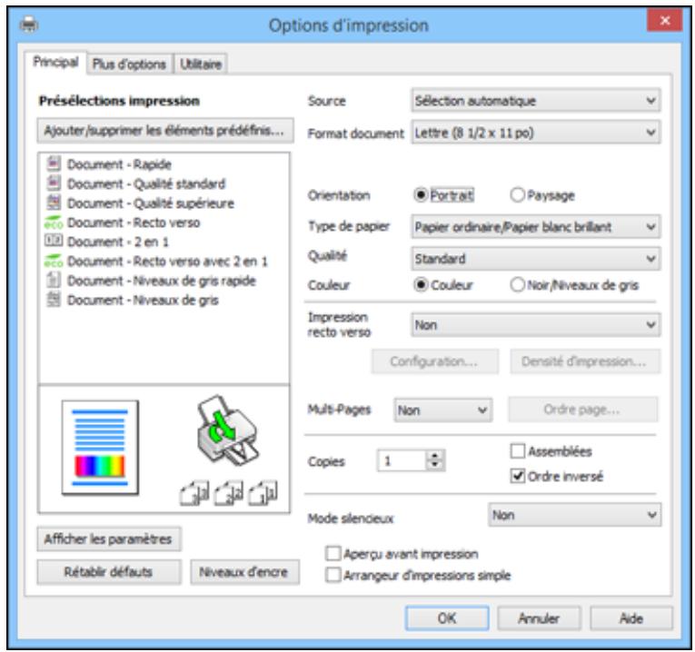 EPSON WF-6090D2TWC - Sélection des paramètres d'impression de base - Windows - 1