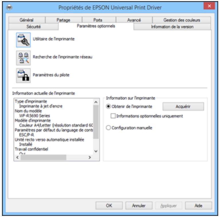EPSON WF-6090D2TWC - Cliquez sur l'onglet Paramètres optionnels. - 1