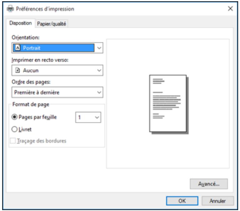 EPSON WF-6090D2TWC - Sélection des paramètres d'impression par défaut - Logiciel d'impression PostScript - Windows - 1