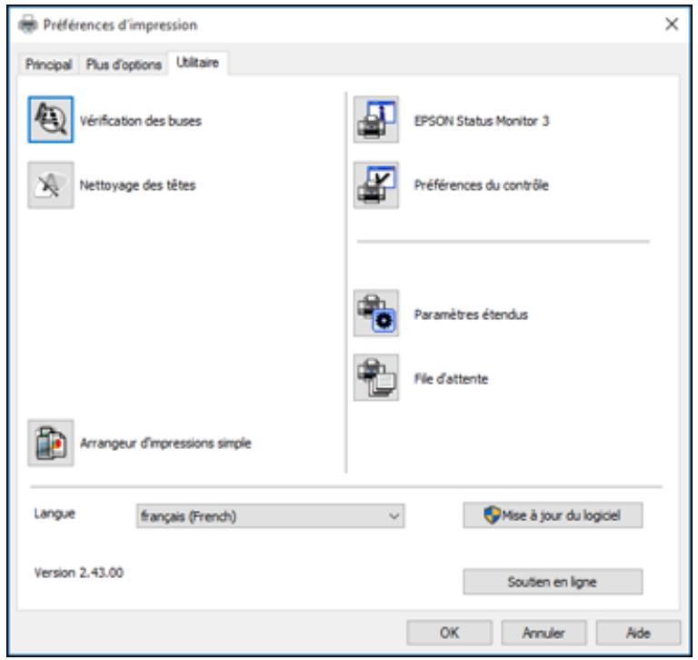 EPSON WF-6090D2TWC - Modification de la langue d'affichage des écrans du logiciel d'impression - 1