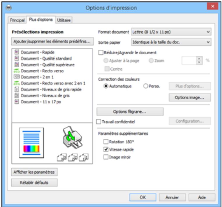 EPSON WF-6090D2TWC - Sélection des options additionnelles de mise en page et d'impression - Windows - 1