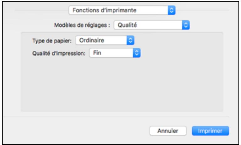 EPSON WF-6090D2TWC - Sélection des paramètres d'impression de base - Logiciel d'impression PostScript - OS X - 5