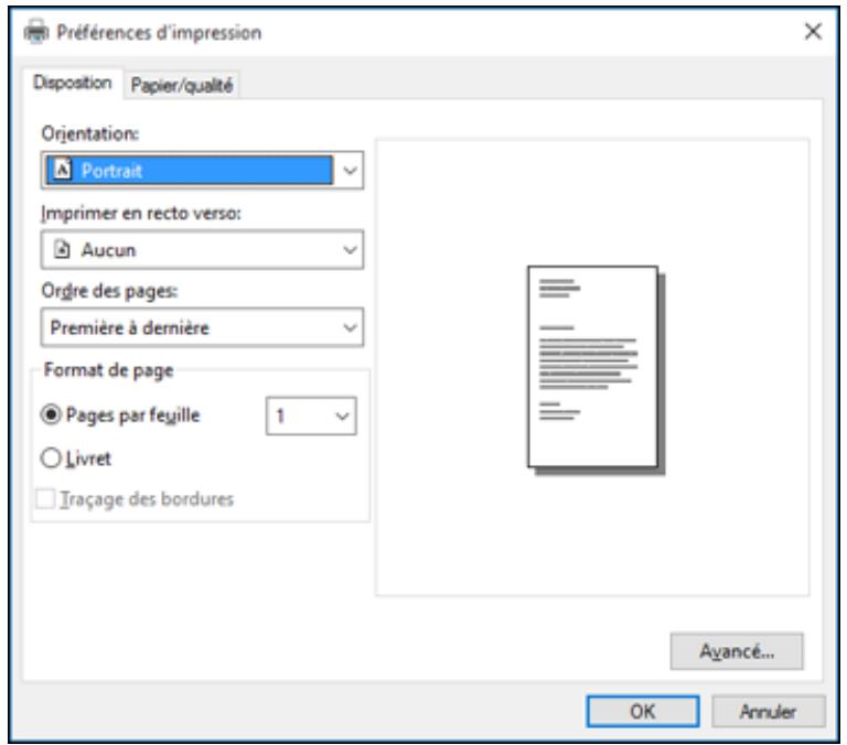 EPSON WF-6090D2TWC - Sélection des paramètres d'impression de base - Logiciel d'impression PostScript - Windows - 1