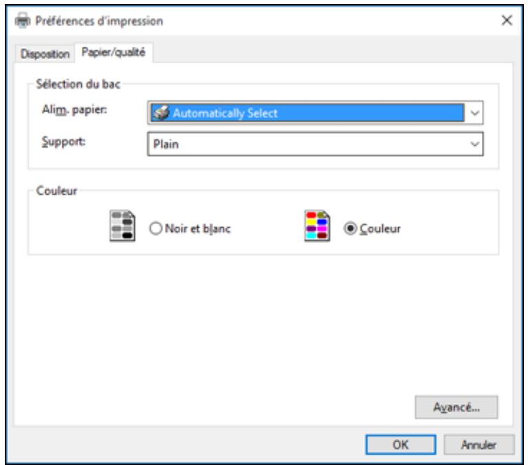EPSON WF-6090D2TWC - Sélection des paramètres d'impression de base - Logiciel d'impression PostScript - Windows - 2