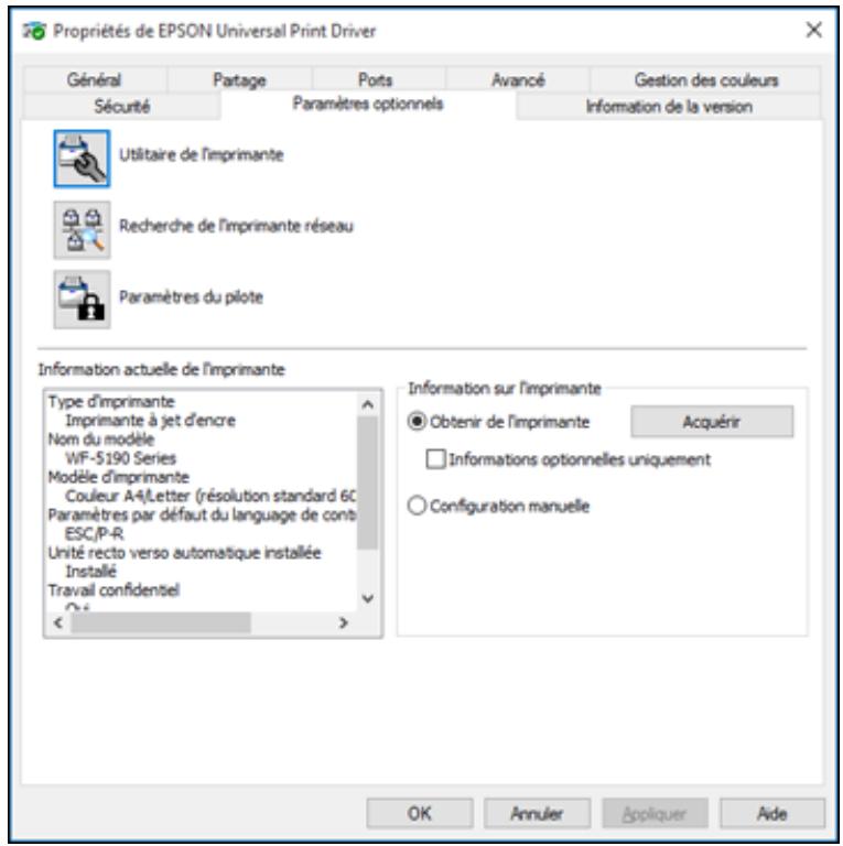 EPSON WF-6090D2TWC - Cliquez sur l'onglet Paramètres optionnels. - 1