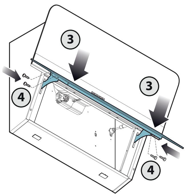 Technical diagram of a mechanical assembly with numbered components and directional arrows indicating assembly steps.