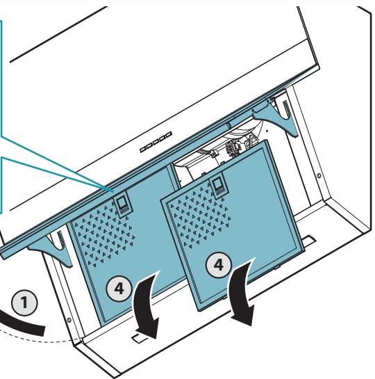 Diagram of a room interior with numbered compartments and airflow indicators, showing layout and movement arrows.