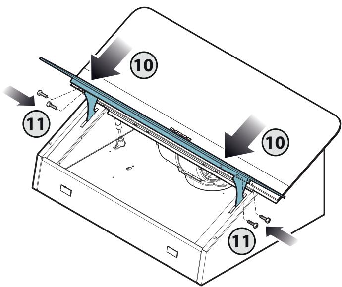 Technical diagram of a mechanical device with numbered components and directional arrows indicating assembly or assembly steps.