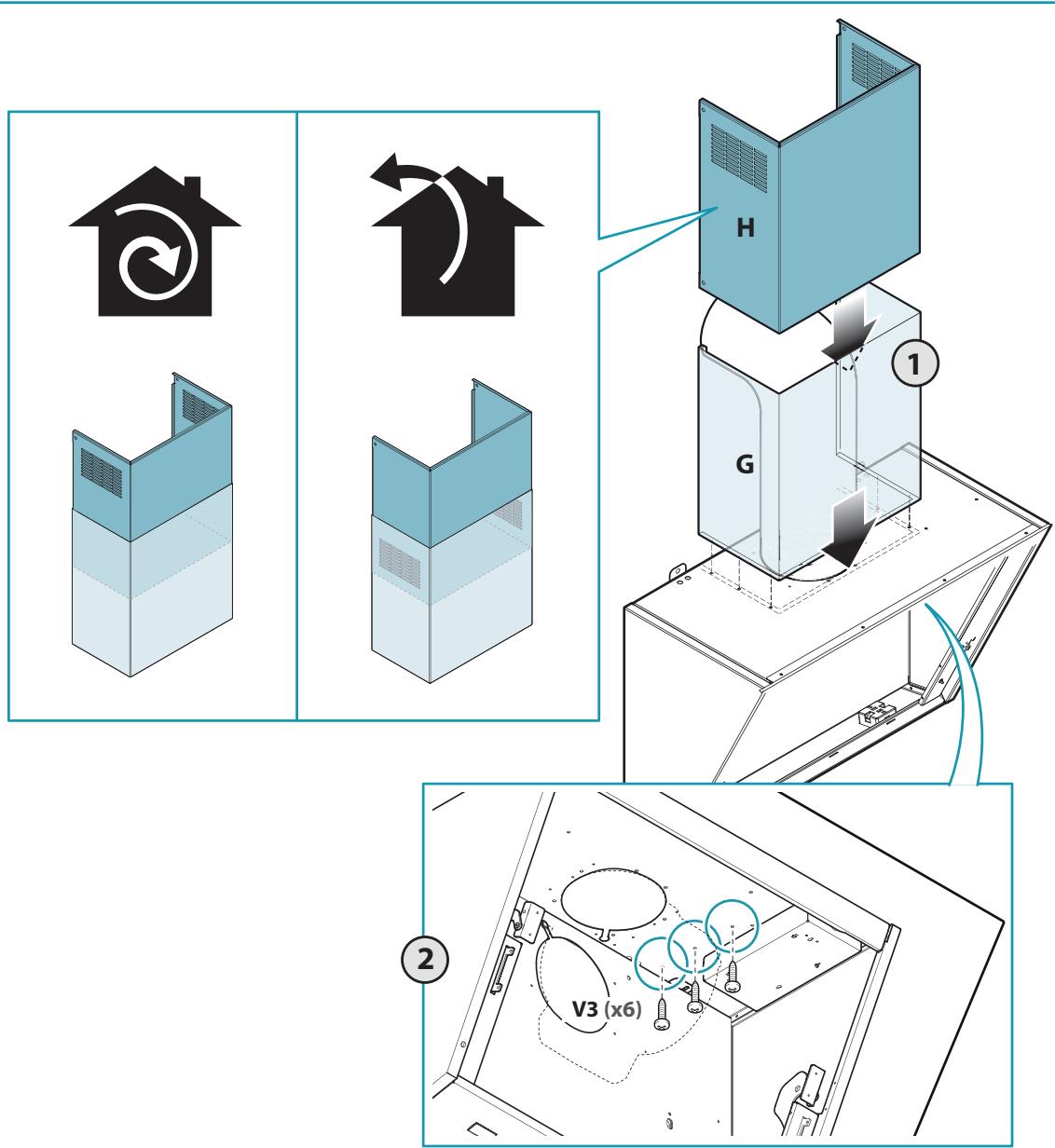 Technical diagram illustrating the assembly of a refrigerator with labeled components and a 3D view of the internal structure.