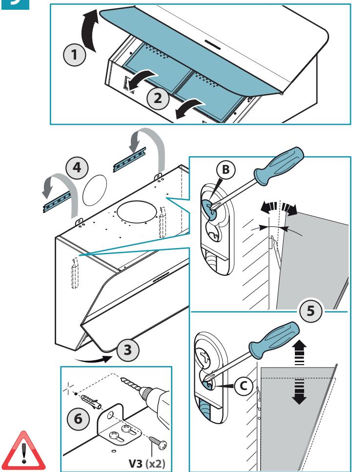 Technical diagram illustrating a door handle assembly with numbered steps and labeled components including screwdriver, switch, and safety warning.