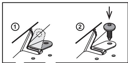 Diagram illustrating two steps of a mechanical assembly or mounting process, labeled ① and ②, with arrows indicating direction.
