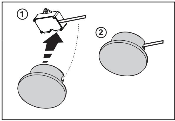 Diagram showing two mechanical components with labeled parts and directional arrows, likely illustrating a motion or assembly process.