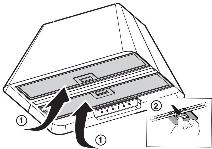 Diagram illustrating a device's internal structure and its application in a tool, with numbered annotations indicating steps ① and ②.