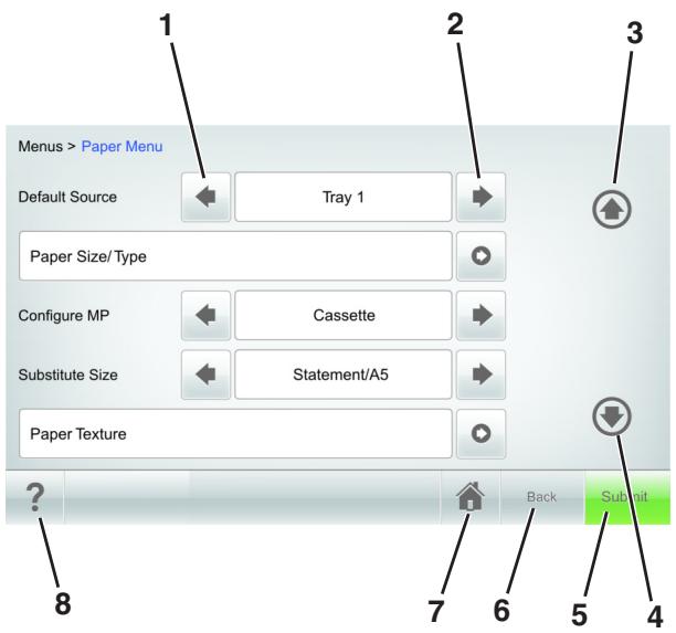 LEXMARK MS818DN - Utilisation des boutons de l'écran tactile - 1