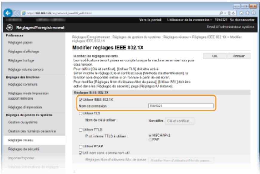 CANON LBP251 - Cochez la case [utiliser IEEE 802.1x], saisissez le nom de connexion dans la zone de texte [nom de connexion ], puis définisse les réglages requis. - 1