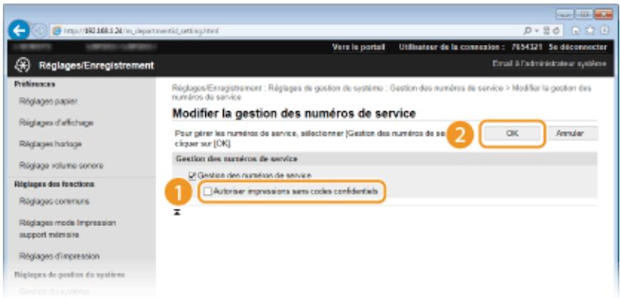 CANON LBP251 - Decochez la case [autoriser impressions sans codes confidentiels], puis cliquez sur [OK]. - 1