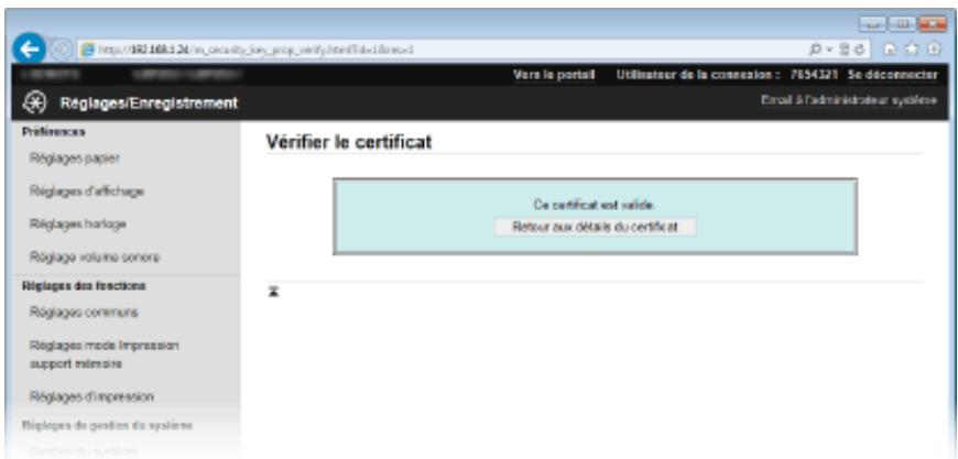 CANON LBP251 - Vérifiez les détails du certificat, puis cliquez sur [vérifier le certificat]. - 2