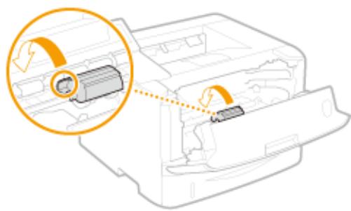 CANON LBP251 - Maintenez le bouton vert, puis ouvrez le capot des rouleaux. - 1