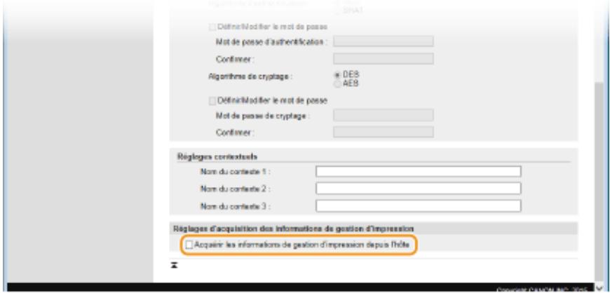 CANON LBP251 - Définissez les réglages d'acquisition des informations de gestion d'impression. - 1