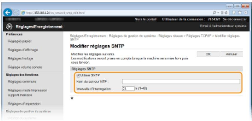 CANON LBP251 - Cochez la case [utiliser SNTP] et définissez les réglages requis. - 1
