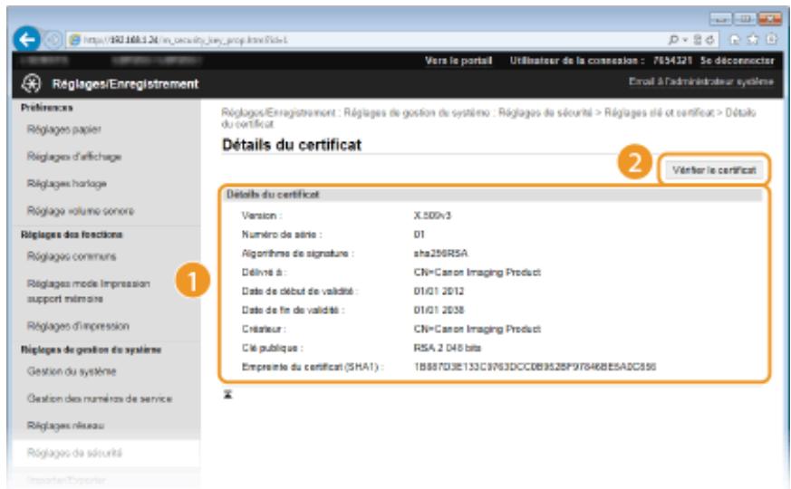 CANON LBP251 - Vérifiez les détails du certificat, puis cliquez sur [vérifier le certificat]. - 1
