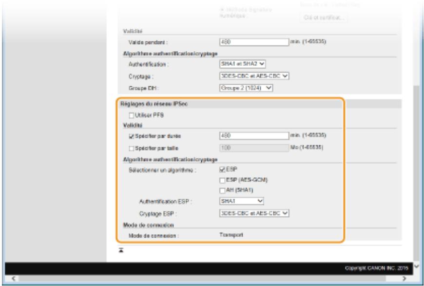CANON LBP251 - Spécifiez les réglages du réseau ipsec. - 1