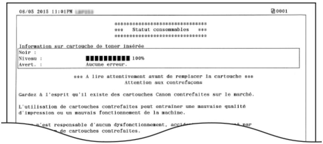 CANON LBP251 - Rapport statut des consommables - 2