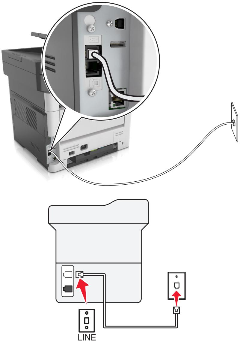 LEXMARK MX517DE - Configuration 1: l'imprimante est connectée à une ligne de télécopie dédiée - 1
