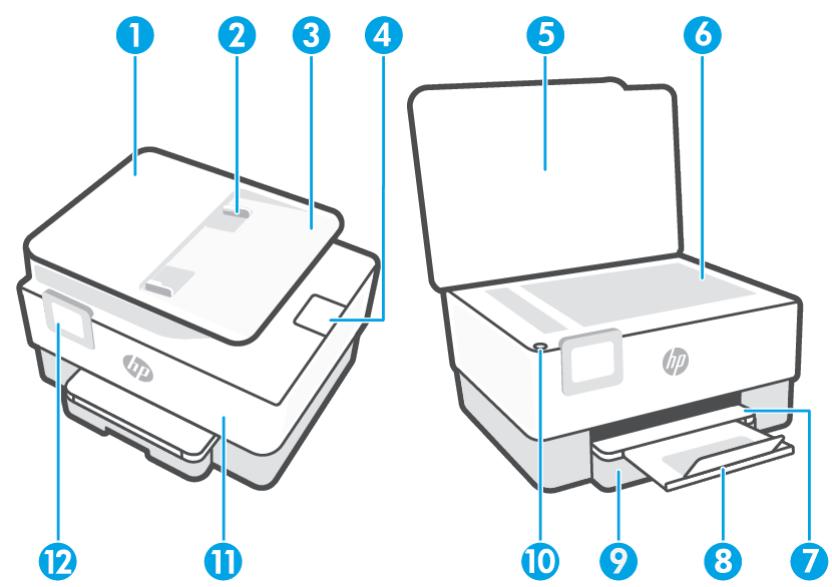 HP OFFICEJET PRO 8015E - Vues de face et de dessus - 1