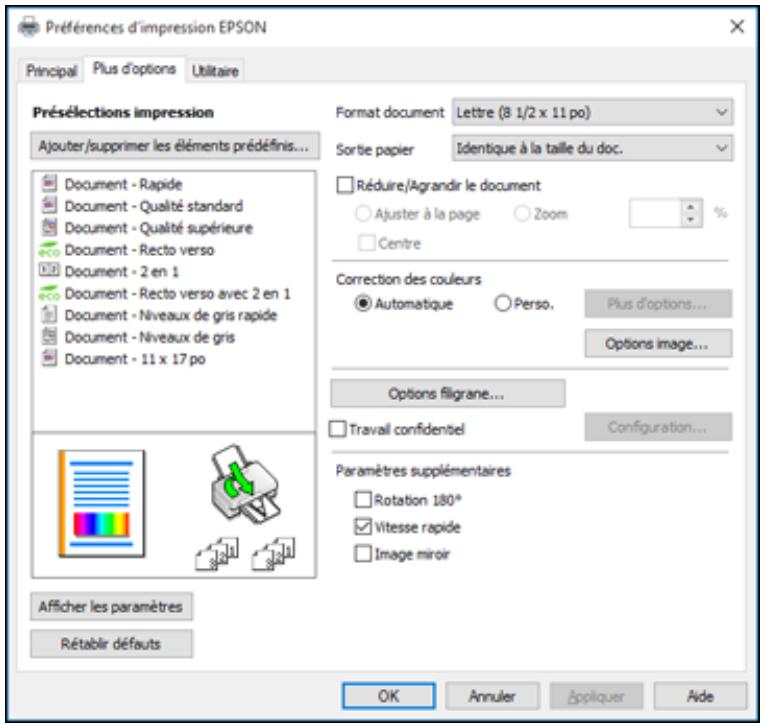 EPSON WF-7840 - Sélection des options additionnelles de mise en page et d'impression - Windows - 1