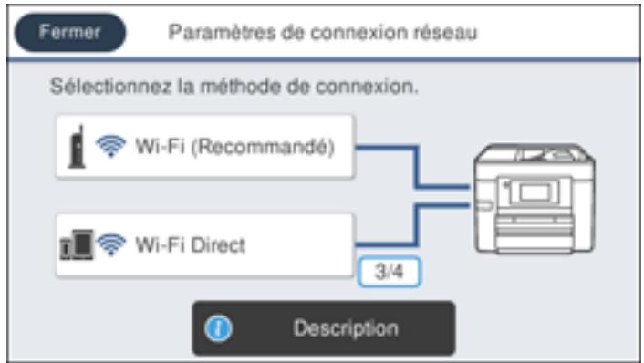 EPSON WF-7840 - Sélection des paramètres de réseau sans fil à partir du panneau de commande - 1