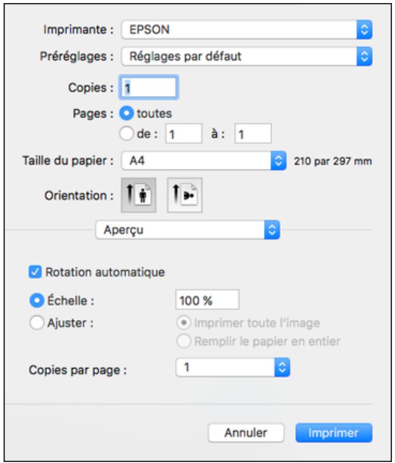 EPSON WF-7840 - Sélection des paramètres d'impression de base - mac - 3