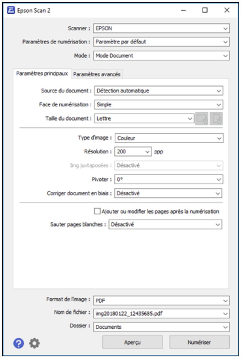 EPSON WF-7840 - Une fenêtre d'épson scan 2 comme celle-ci s'affiche : - 1