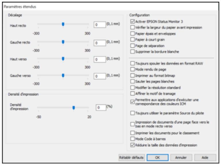 EPSON WF-7840 - Sélection des paramètres étendus - windows - 2