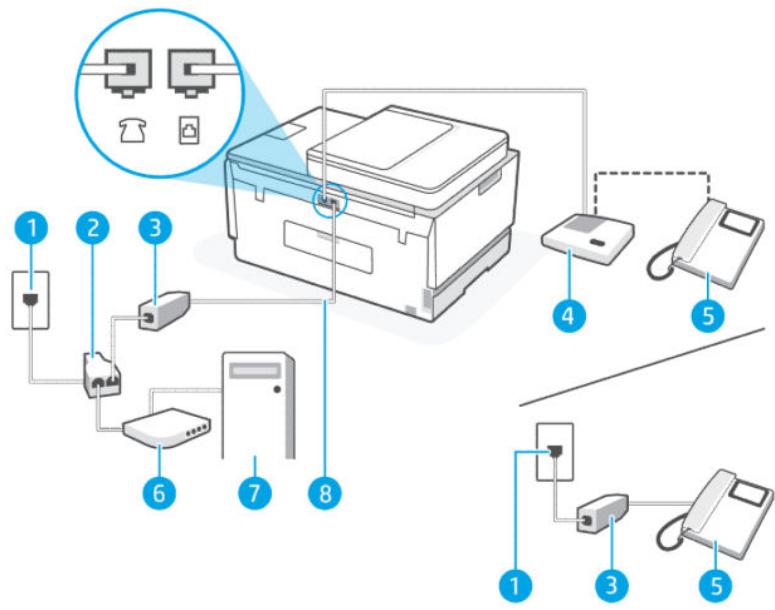 HP SMART TANK PLUS 7605 - Configuration de l'imprimante sur la meme ligne téléphonique qu'un ordinateur avec deux ports téléphoniques - 4