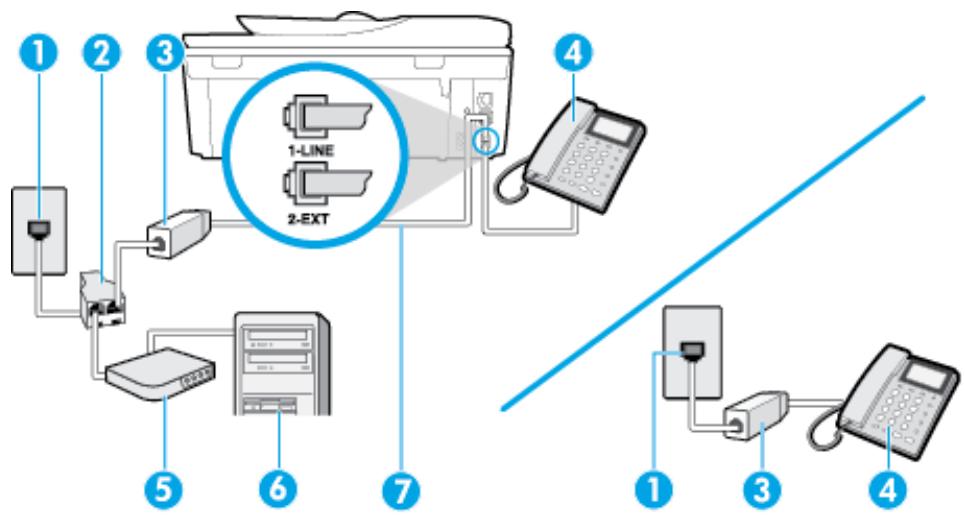 HP OFFICEJET 5742 - Ligne voix/télécopie partagée avec un modem d'ordinateur DSL/ADSL - 1