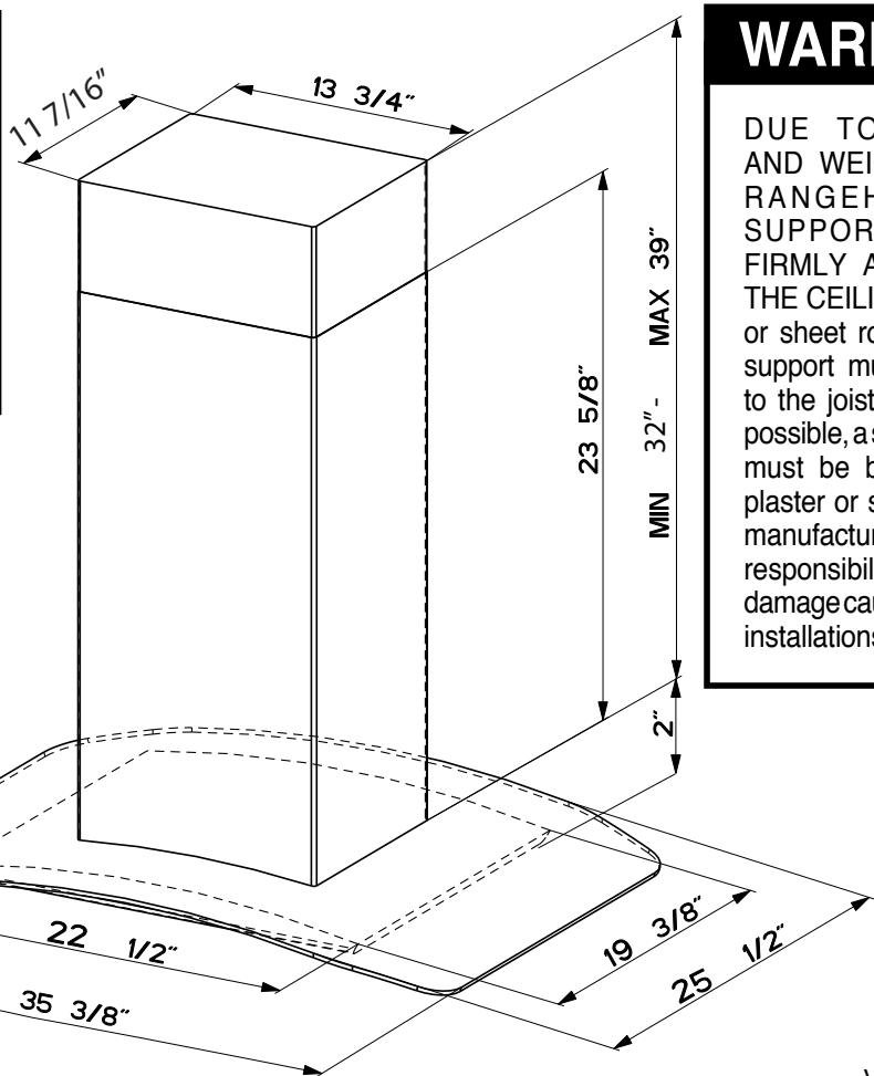 FABER TRATTO ISOLA - DUCTED INSTALLATION DIMENSIONS - 3